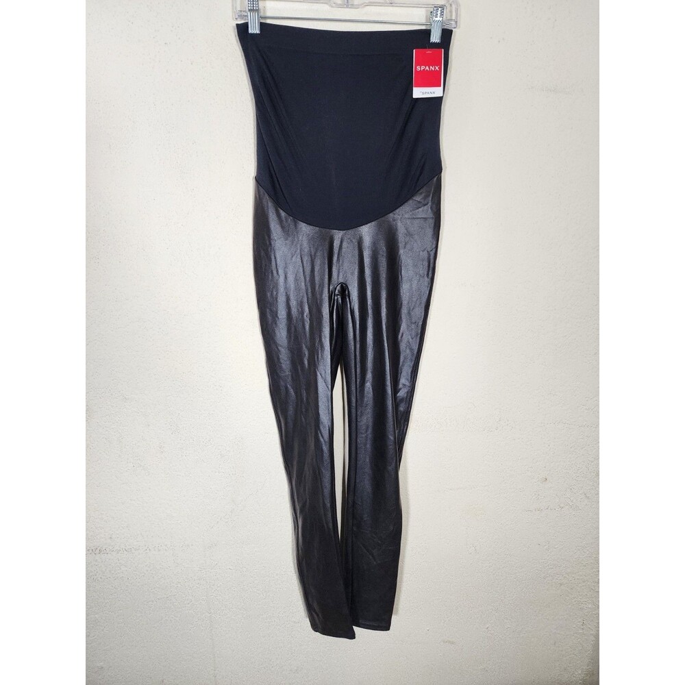 SPANX Womens Mama Faux Leather Leggings Large Black Maternity NWT 20201R